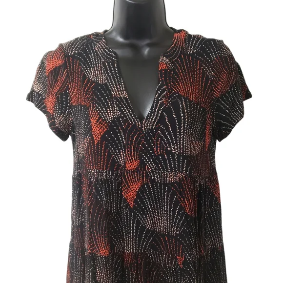 Anthropologie Maeve Harper Tunic Dress‎ Sz XS Fireworks Print Black Red Casual - Picture 2 of 12